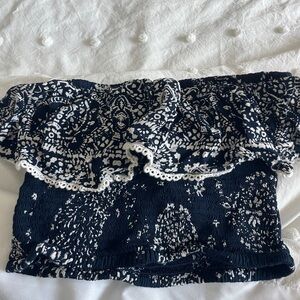 Navy and White Off-Shoulder Top